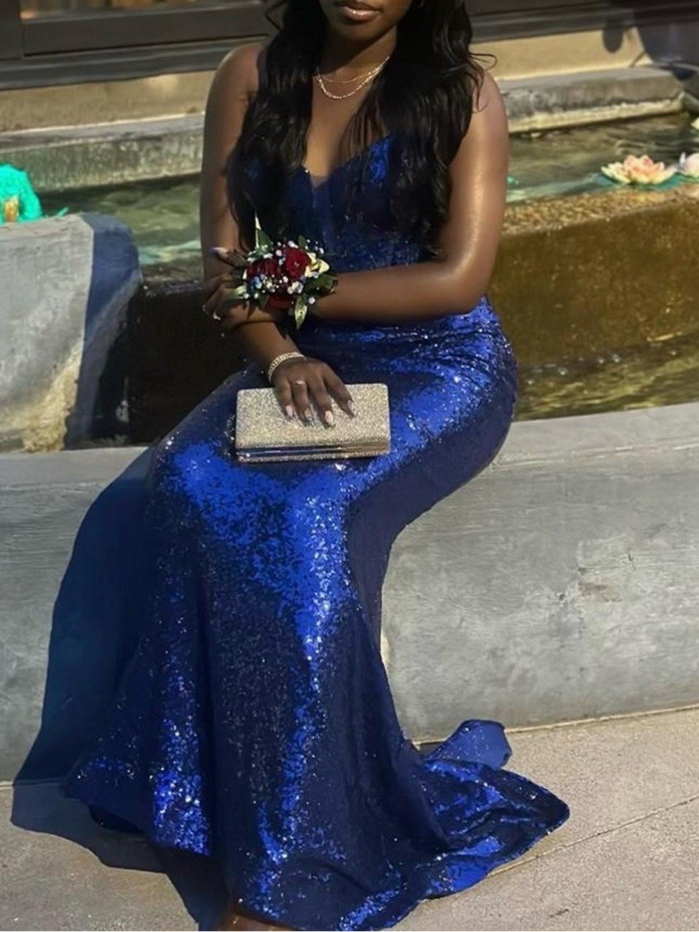 Midnight Blue Sequin Maxi Evening Dress